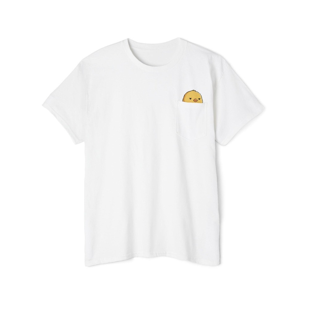 Peekaboo Chick Pocket Tee Cute Yellow Chick Graphic Cotton T-Shirt White
